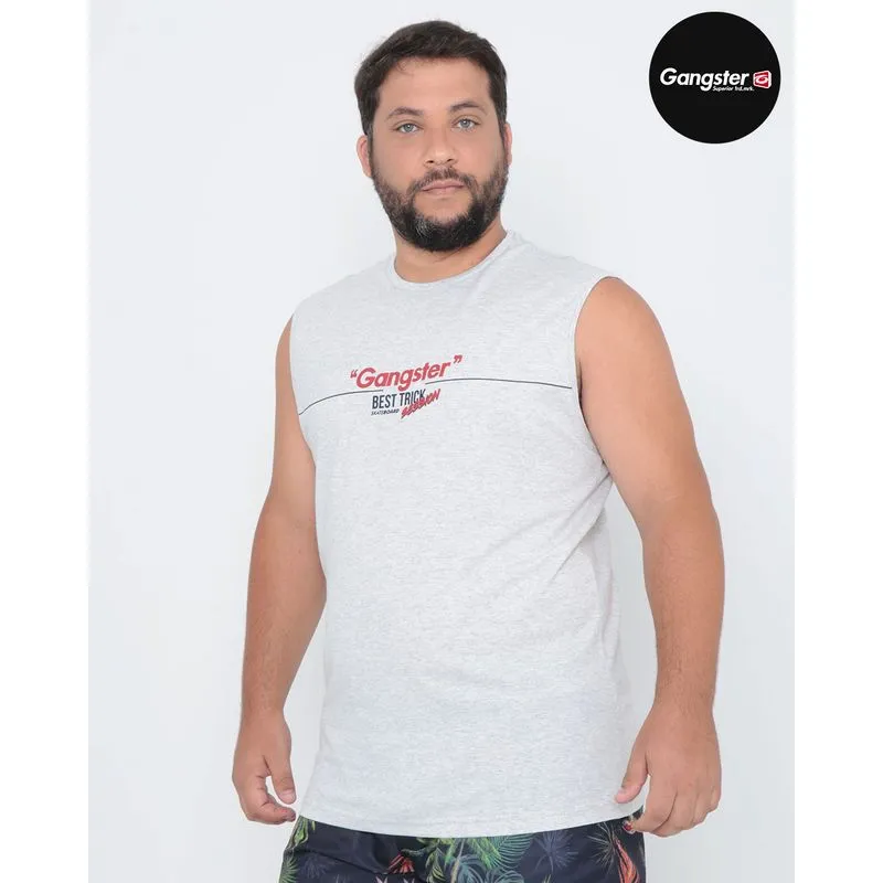 Regata Masculina Plus Size Flamê Gangster Cinza G4