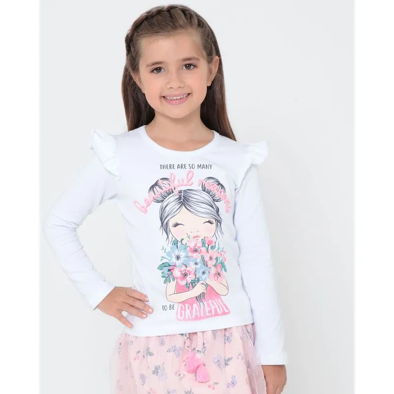 Blusa Infantil Estampa Frontal Babado Branca 4