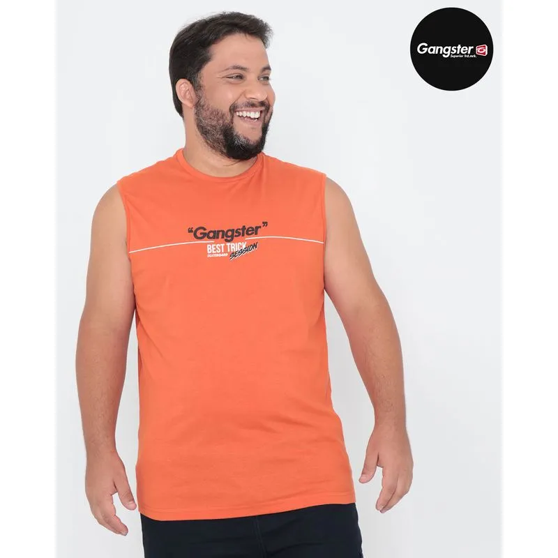 Regata Masculina Plus Size Estampada Gangster Laranja G3