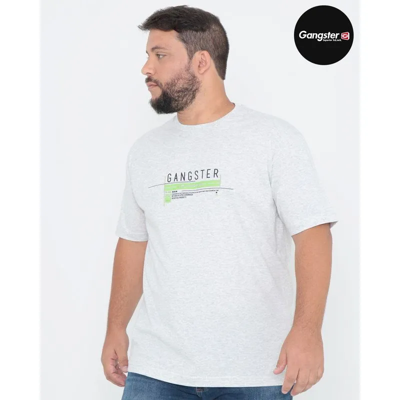 Camiseta Plus Size Gangster Estampa Cinza Claro G4
