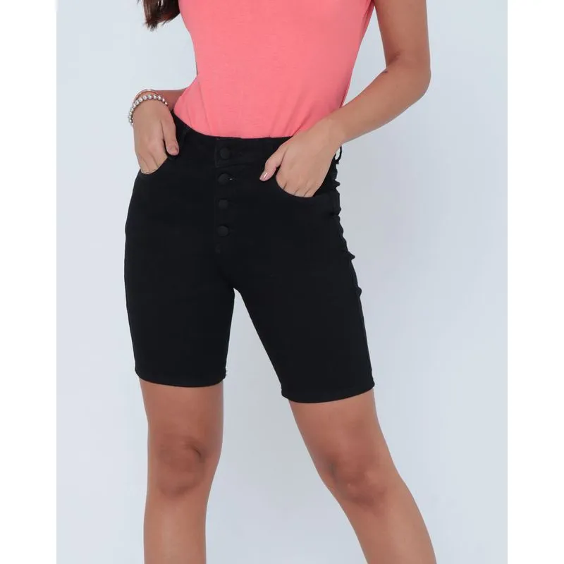 Bermuda Sarja Feminina Botões Preta 42