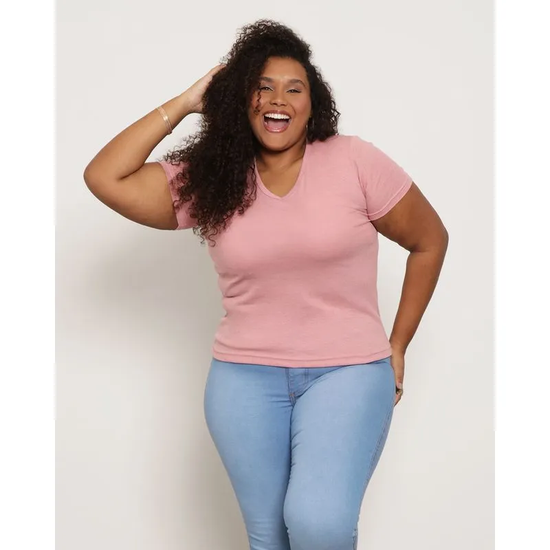 Blusa Básica Plus Size Canelada Rosa G1