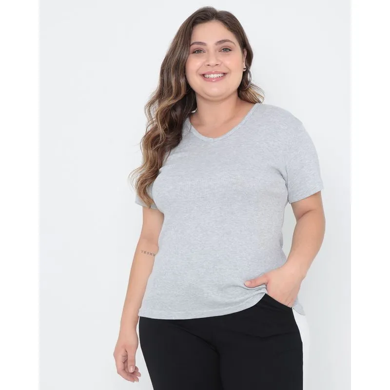 Blusa Básica Plus Size Canelada Cinza G1