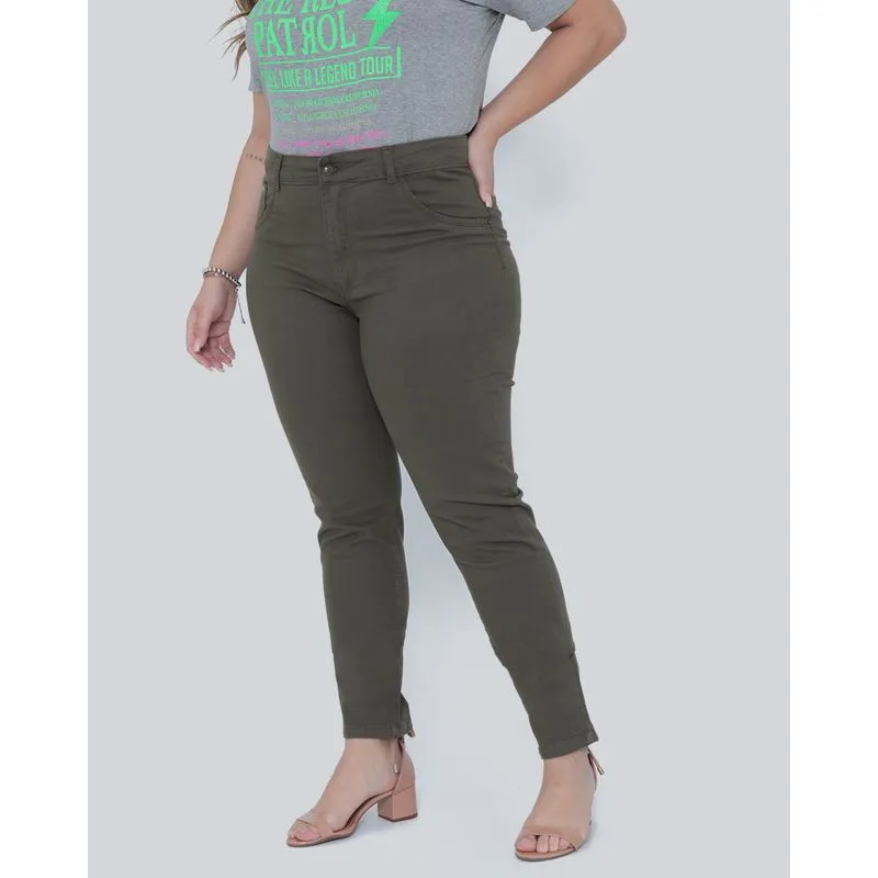 Calça Sarja Feminina Plus Size Skinny Verde 52