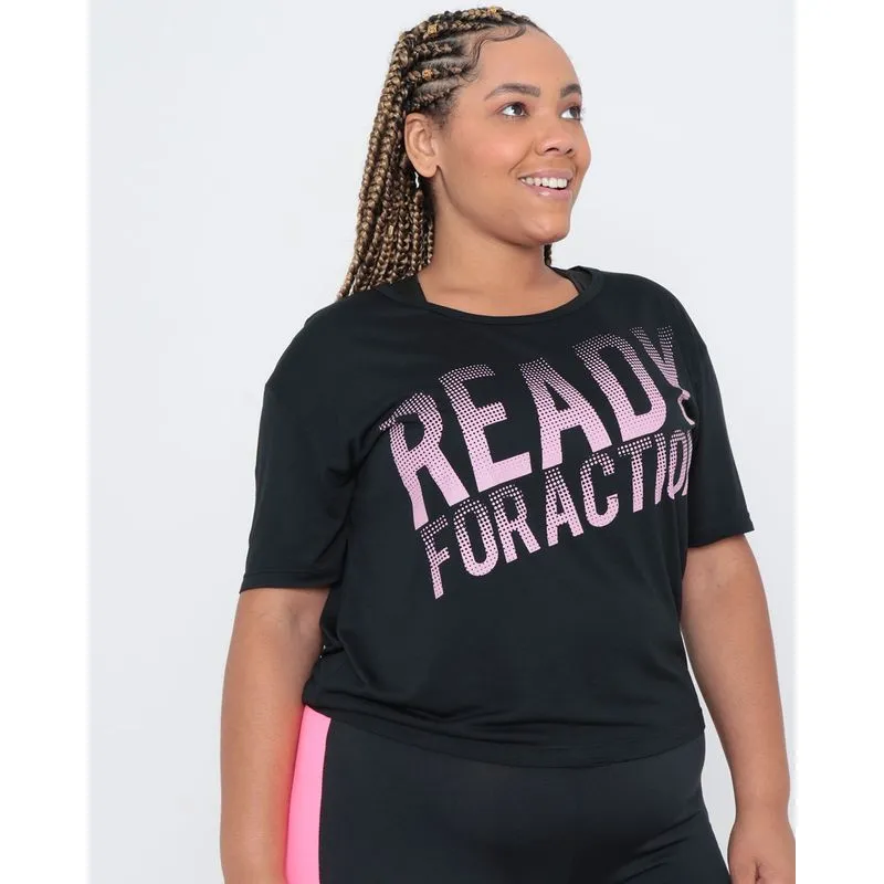 Blusa Plus Size Fitness Estampada Preta G1