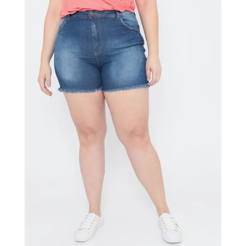 Short Jeans Plus Size Desfiado Azul 52