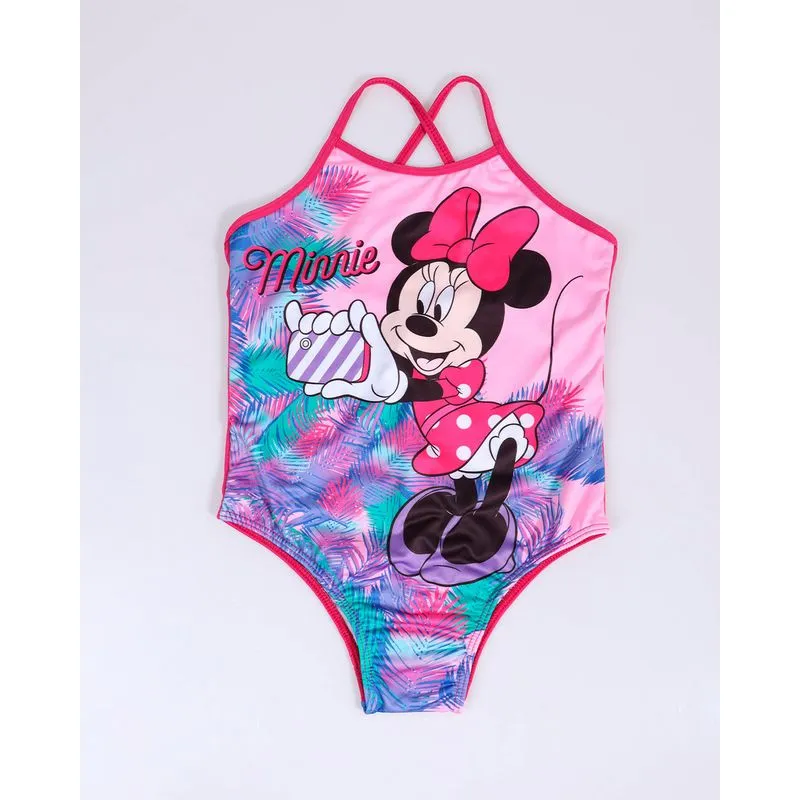 Maiô Infantil Costas Cruzadas Minnie Disney Rosa 4