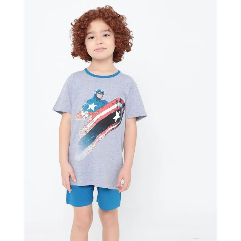 Pijama Infantil Capitão América Mescla Cinza 6