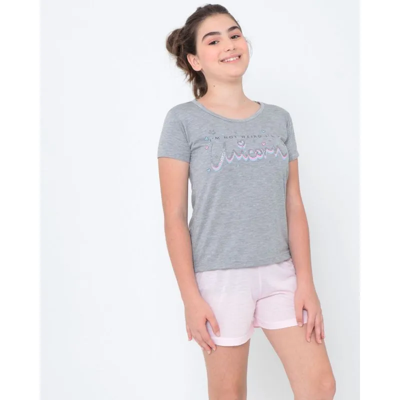 Pijama Juvenil Brilho Cinza Claro 12