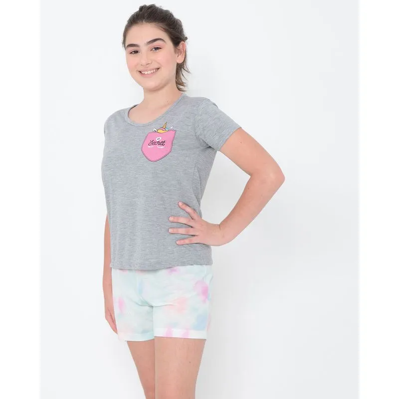 Pijama Juvenil Unicórnio Tie Dye Cinza 14