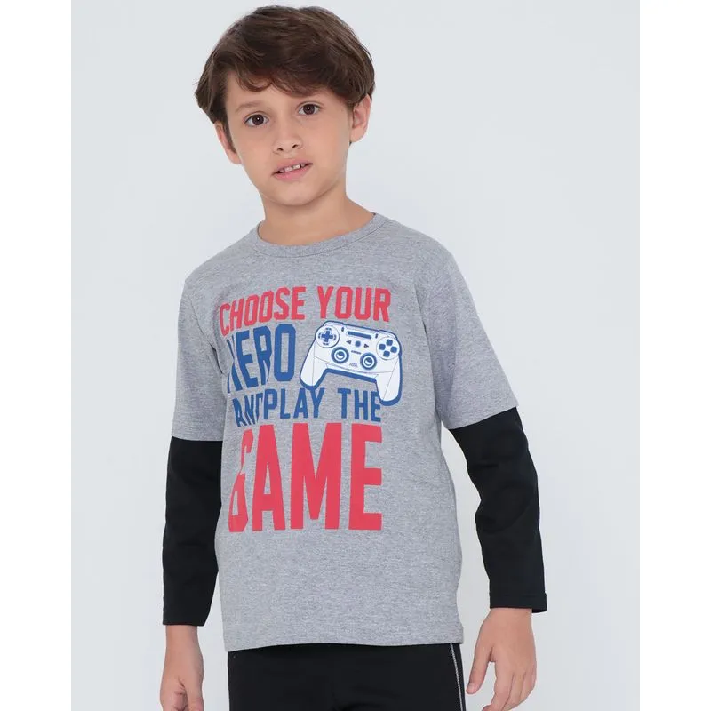 Camiseta Infantil Estampa Game Cinza Claro 8