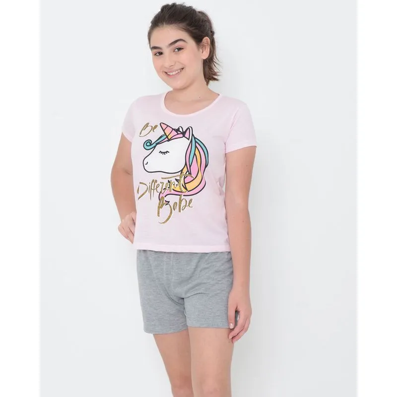 Pijama Juvenil Estampado Unicórnio Rosa Claro 14