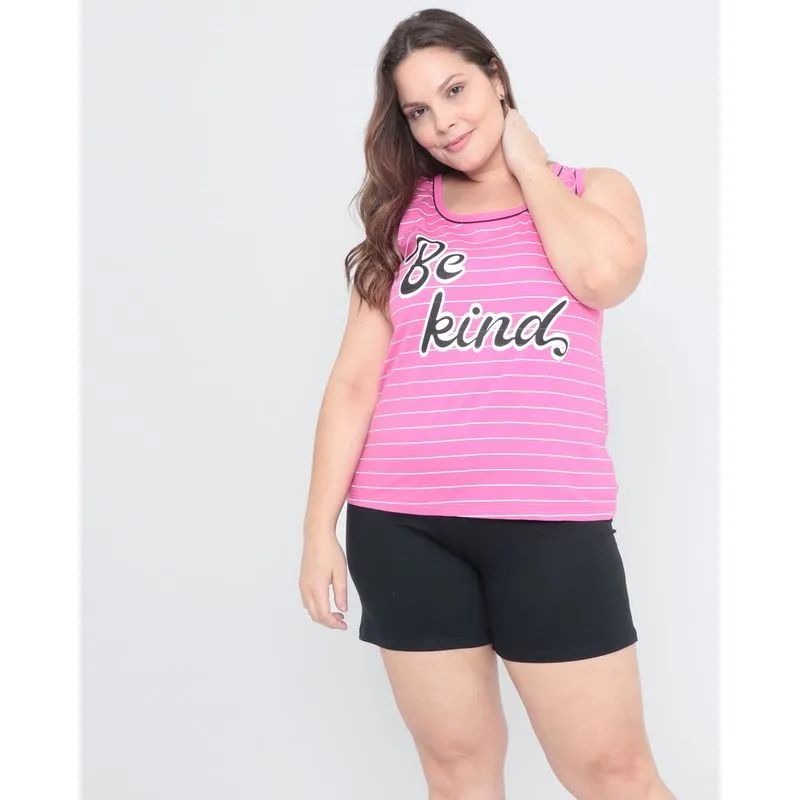 Pijama Plus Size Short Doll Regata Listrado Rosa 48