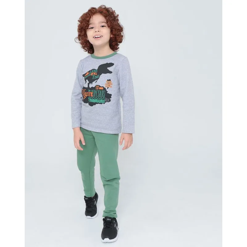 Conjunto Infantil Moletom Manga Longa Dino Cinza Claro 6