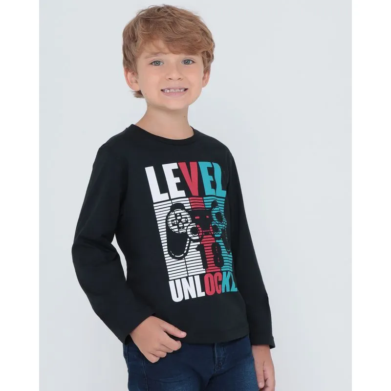 Camiseta Infantil Manga Longa Game Preta 4