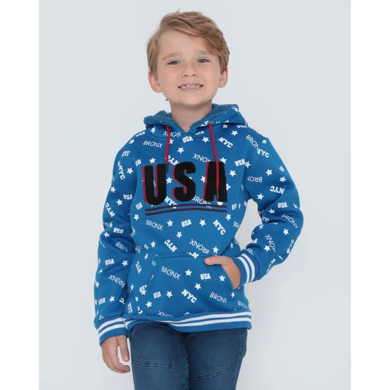 Blusão Infantil Moletom Pelúcia Com Capuz Usa Azul 4