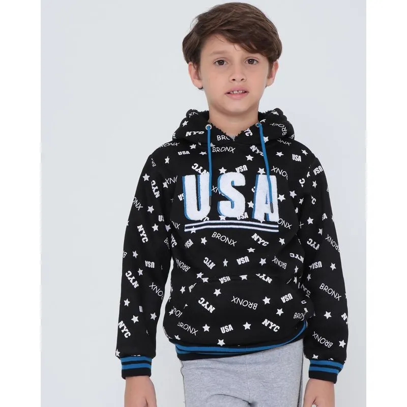 Blusão Moletom Infantil Pelúcia Com Capuz Usa Preto 6