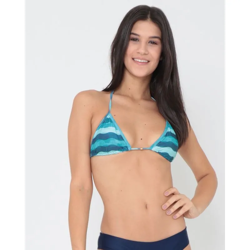 Biquíni Avulso Top Cortininha Bojo Listrado Verde Água M