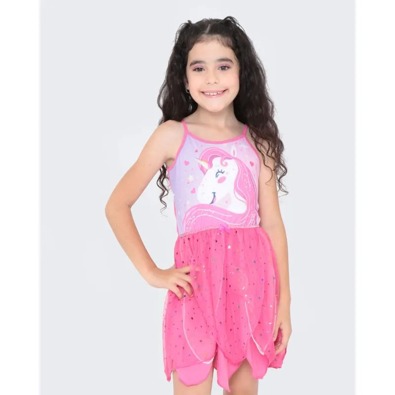 Camisola Infantil Tule Unicórnio Rosa Pink 6