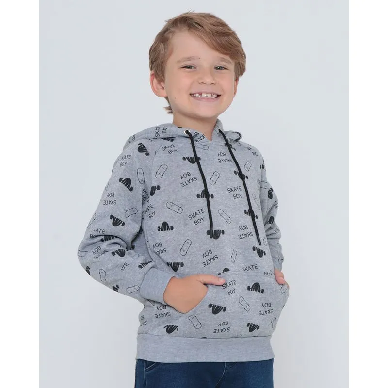 Blusão Infantil Moletom Com Capuz Skate Cinza 6