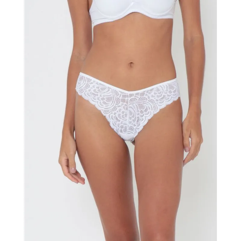 Calcinha Fio Dental Strappy Renda Laço Branca G