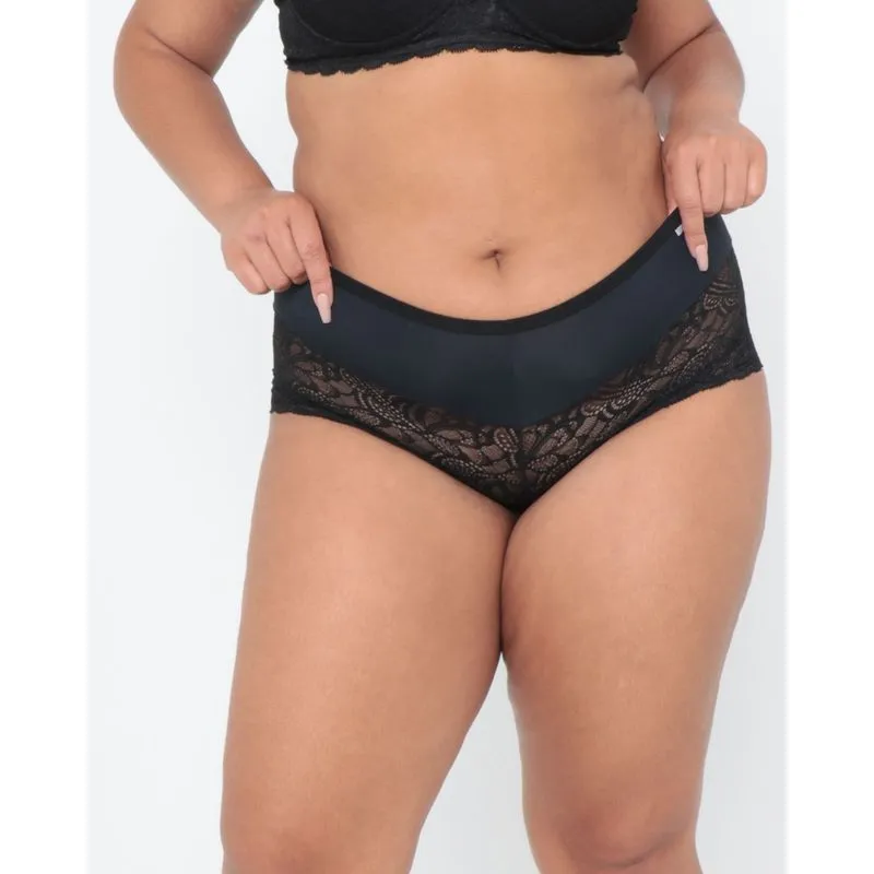 Calcinha Plus Size Caleçon Renda Preta P