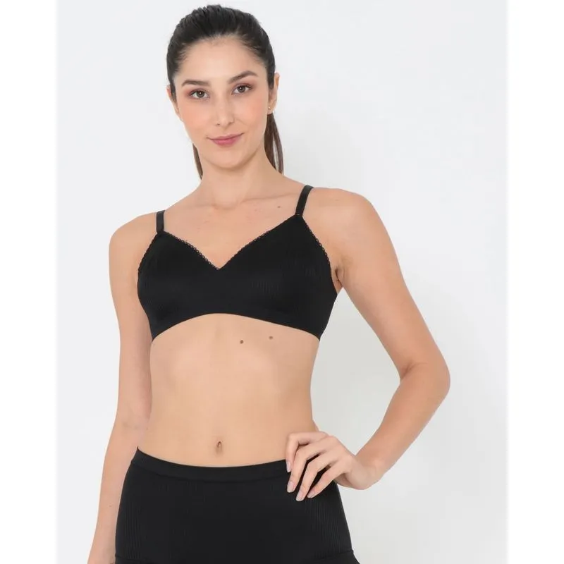 Sutiã Feminino Sem Bojo DeMillus Canelado Preto 48