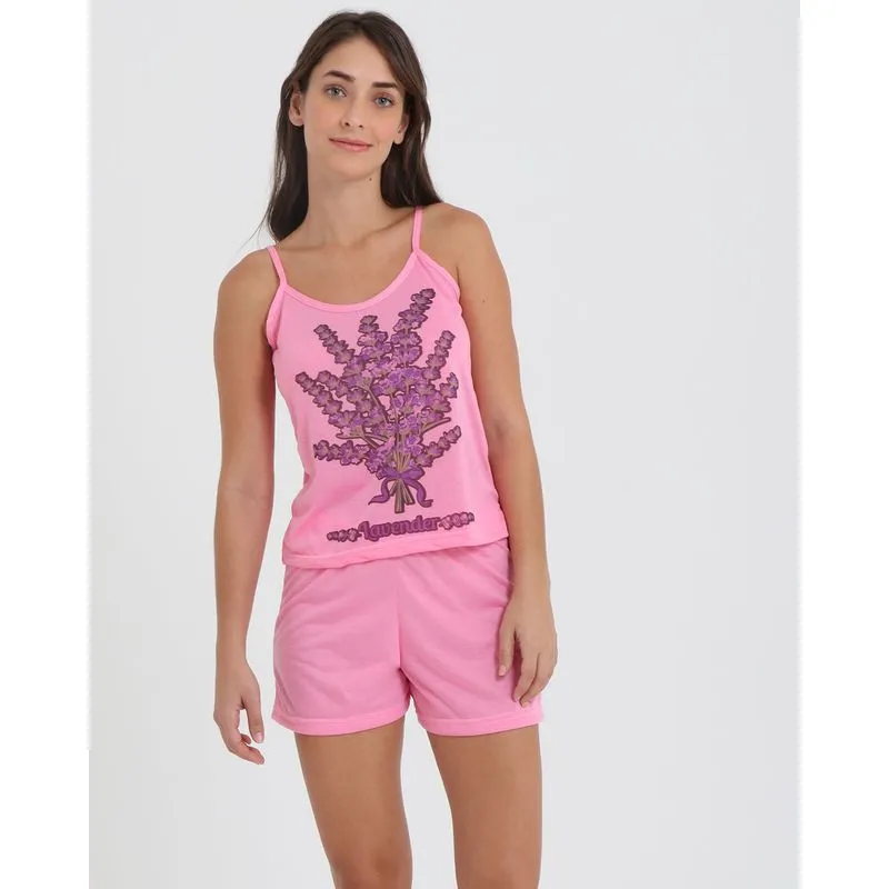 Pijama Feminino Regata Estampa Floral Rosa GG