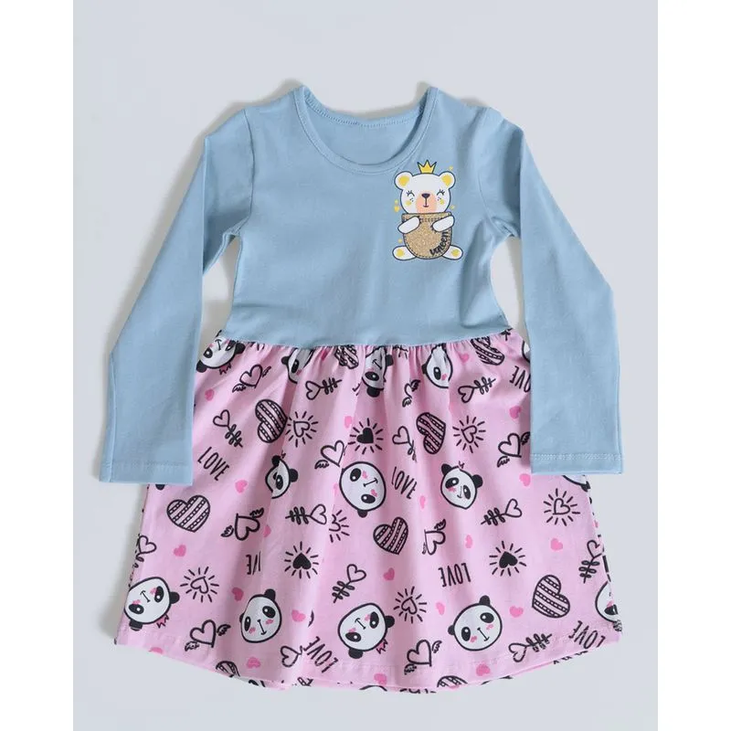 Vestido Bebê Manga Longa Pandas Azul 3