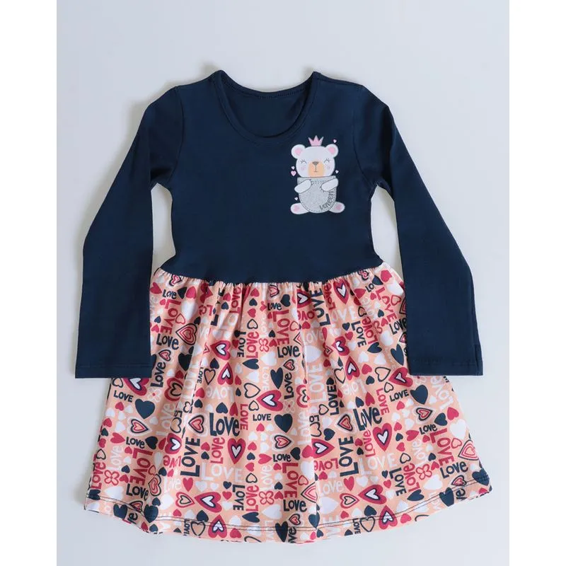 Vestido Bebê Manga Longa Love Azul Marinho 3