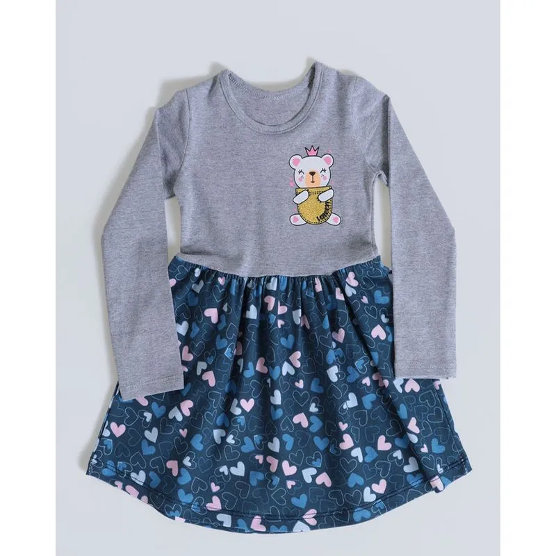 Vestido Bebê Manga Longa Corações Cinza 2