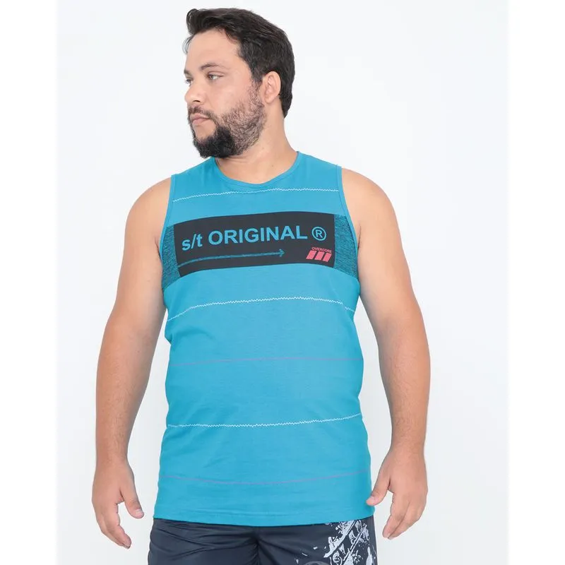 Regata Plus Size Listrada Azul G1
