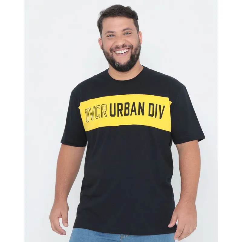 Camiseta Plus Size Manga Curta Estampada Urban Preta G2