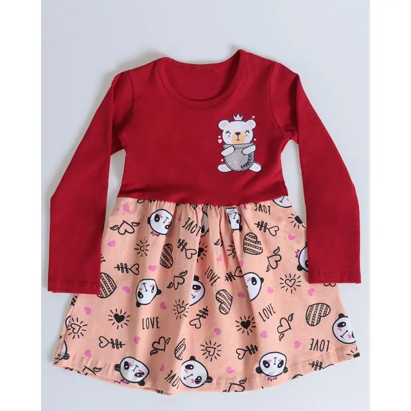 Vestido Bebê Manga Longa Pandas Vermelho 3