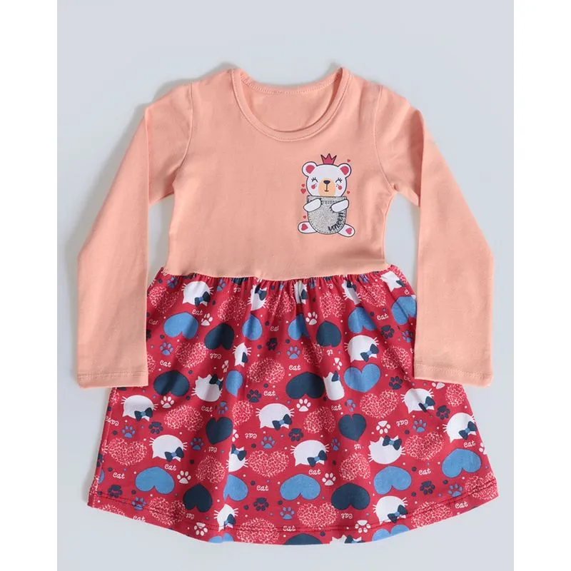 Vestido Bebê Manga Longa Gatos Laranja 1
