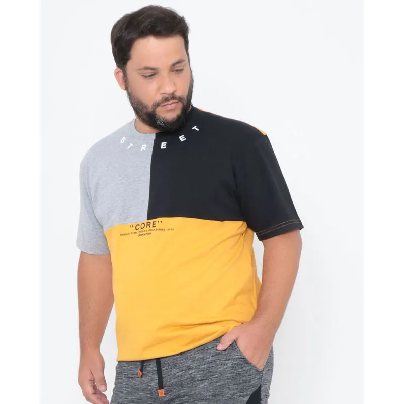 Camiseta Plus Size Recortes Mostarda G3