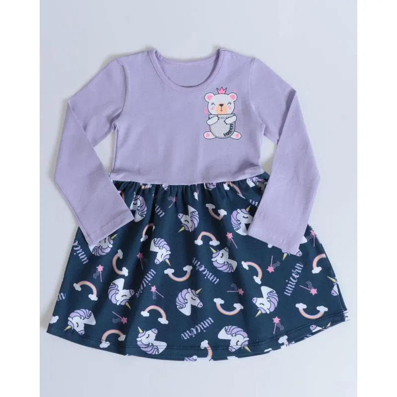 Vestido Bebê Manga Longa Unicórnios Lilás 3