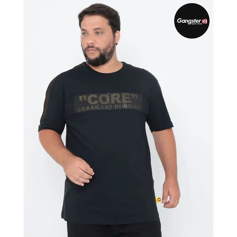 Camiseta Plus Size Recorte Tela Preta G3