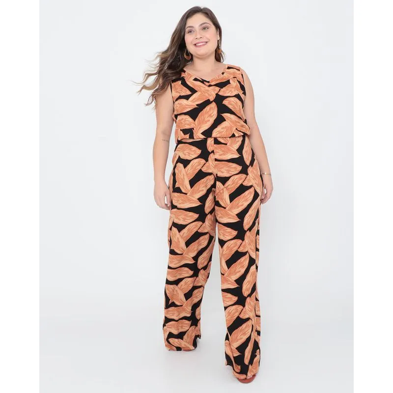 Macacão Plus Size Floral Preto G1