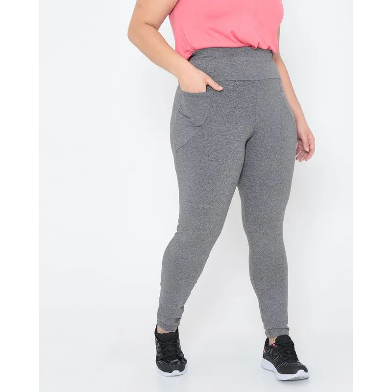 Calça Legging Plus Size Fitness Cintura Alta Cinza G2