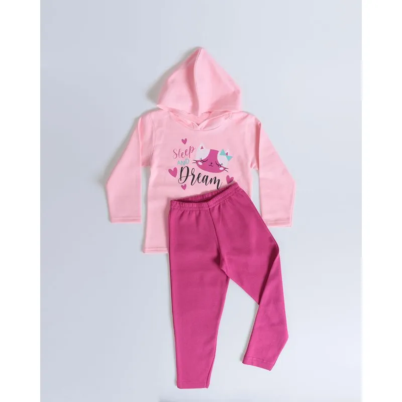 Conjunto Bebê Moletom Com Capuz Gatinha Rosa 3