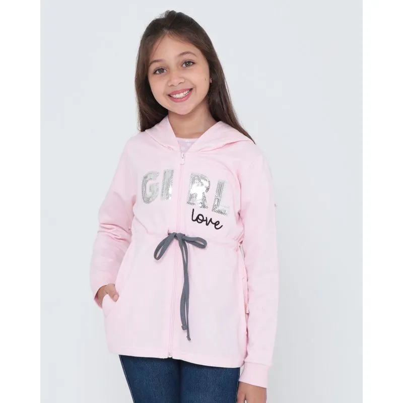 Parka Infantil Moletom Paetês Rosa 8