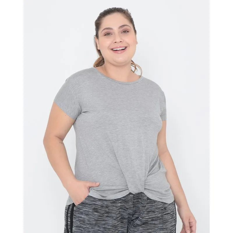 Blusa Plus Size Feminina Barra Torcida Cinza G2