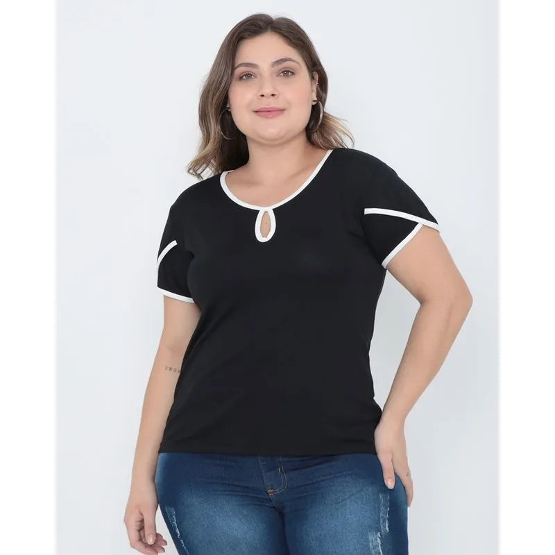 Blusa Plus Size Manga Curta Viés Preta G2