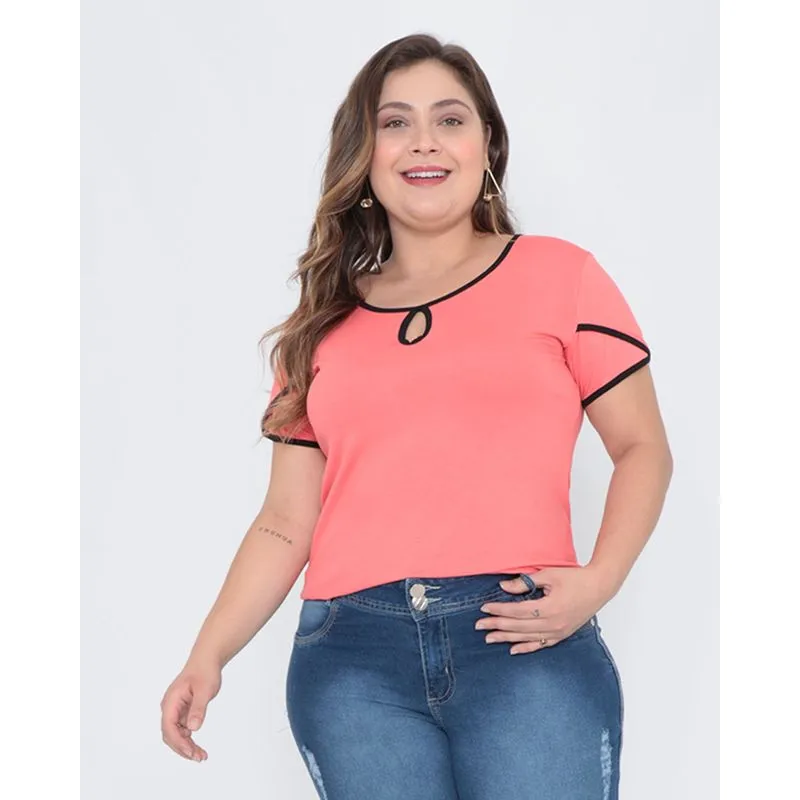 Blusa Plus Size Decote Gota Rosa G1