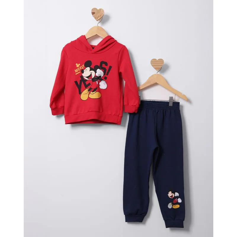 Conjunto Bebê Moletom Disney Mickey Com Capuz Vermelho 1