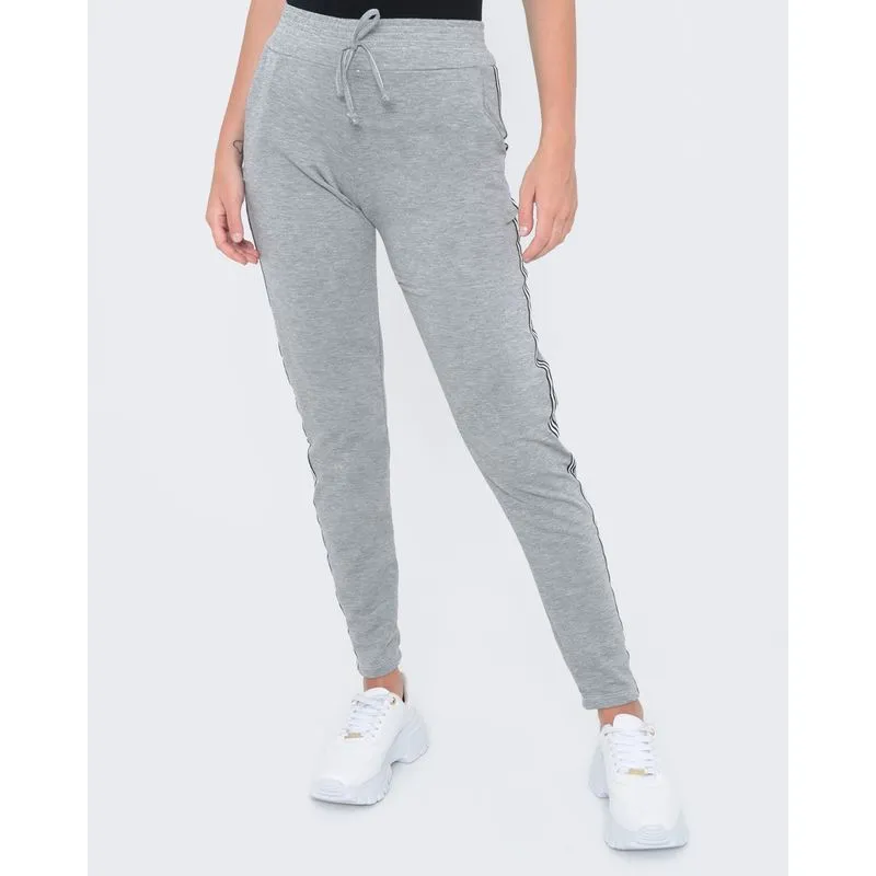 Calça Moletinho Feminina Mescla Com Faixa Lateral P