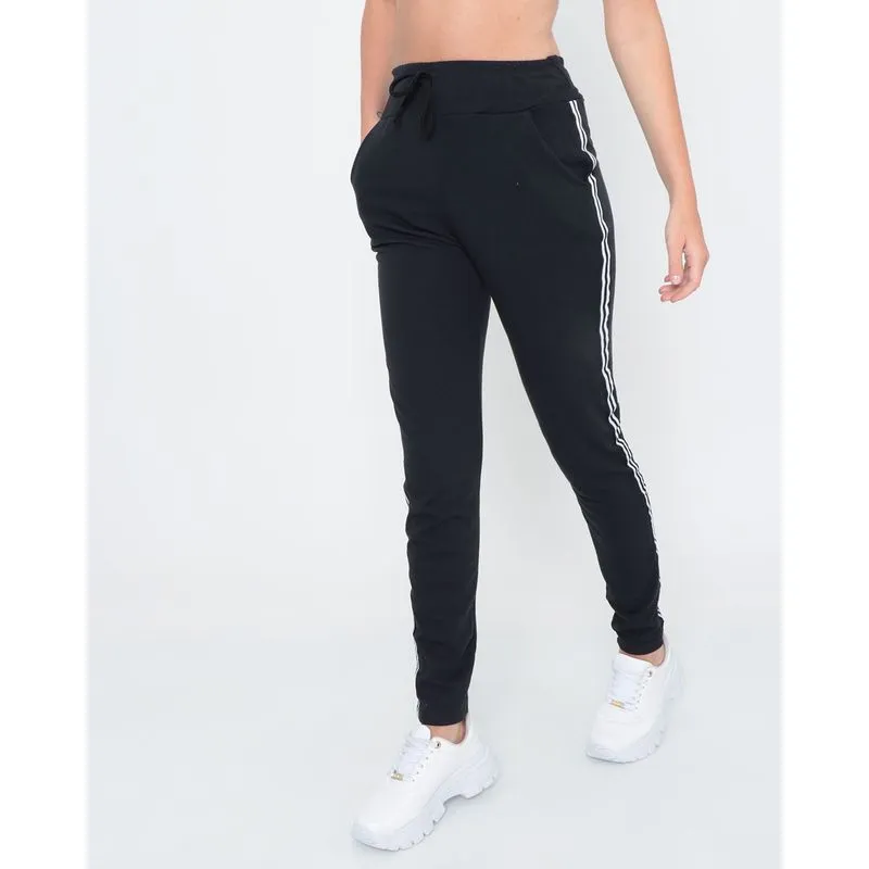 Calça Moletinho Faixa Lateral Preta M