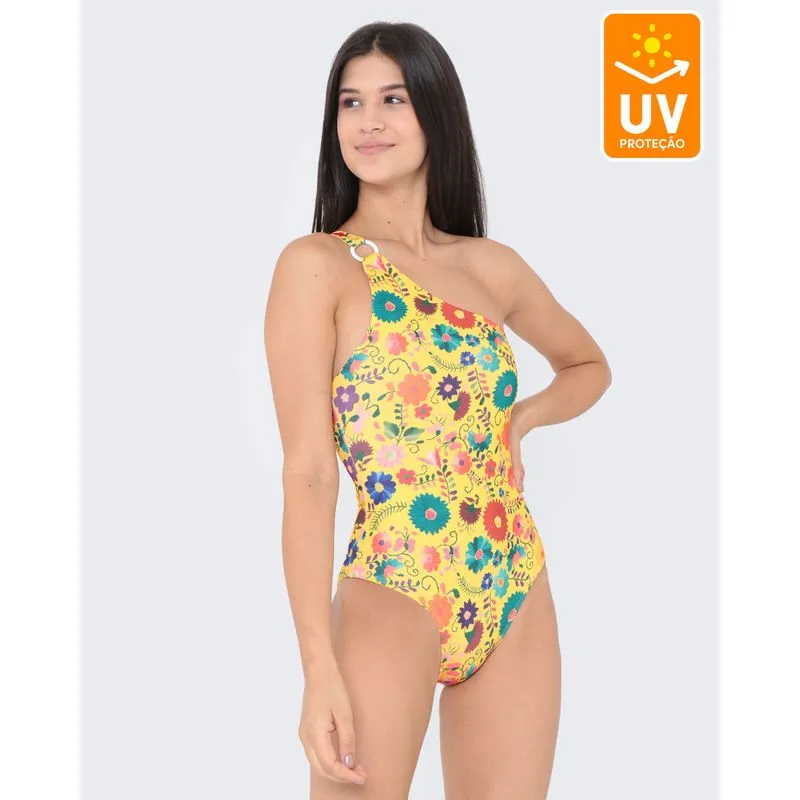 Maiô Ombro Só Proteção UV Floral Amarelo G