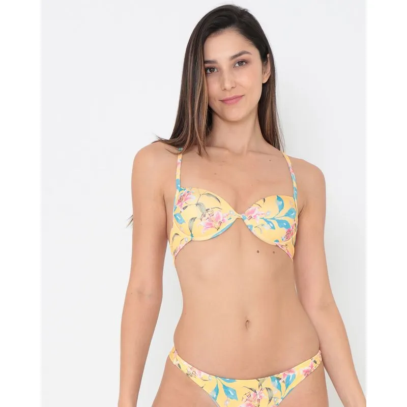 Biquíni Avulso Top Frente Única Estampa Floral Amarelo G